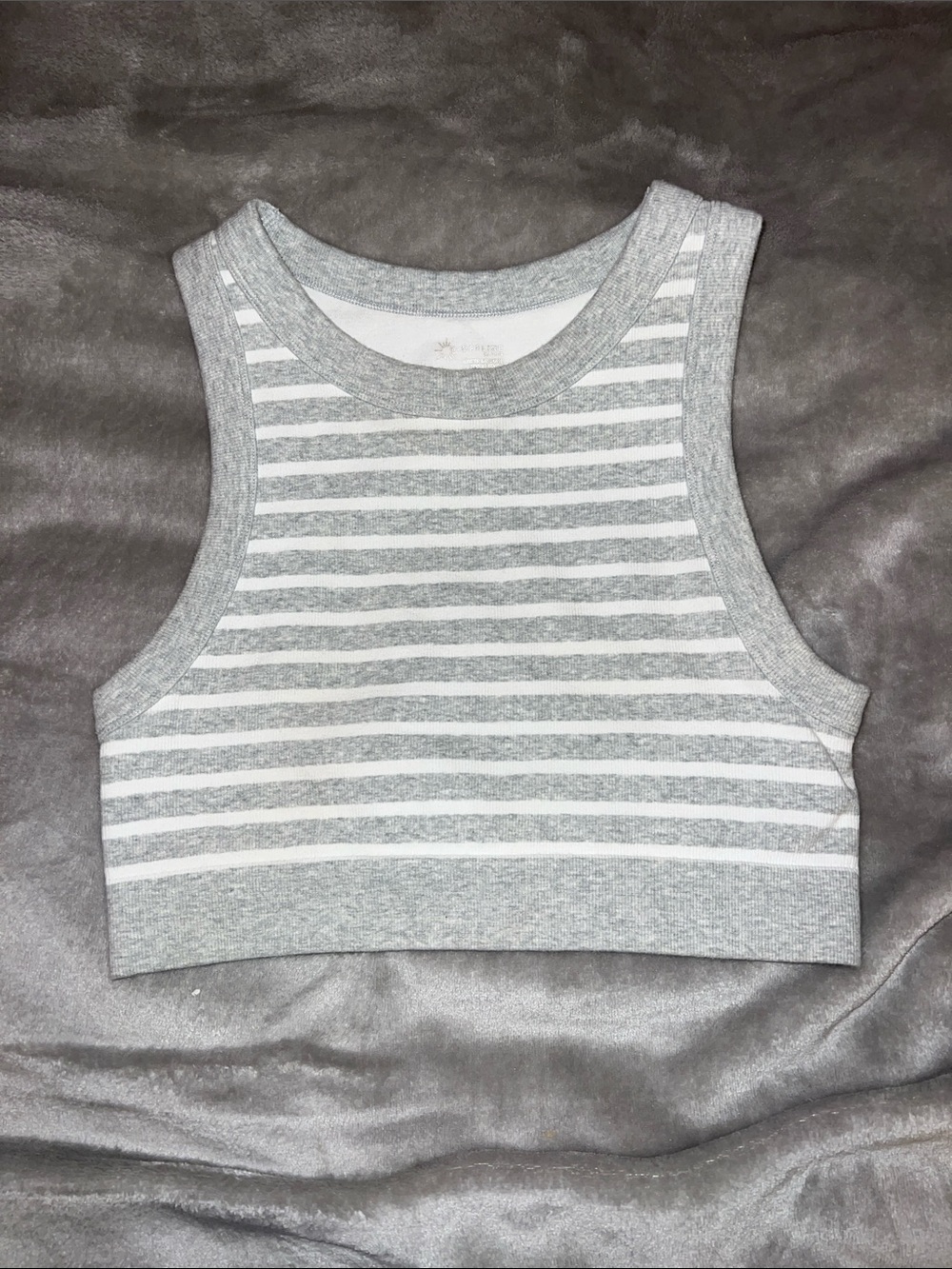 Striped Gray & White Cropped Tank Top - Women's